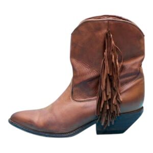 Zodiac Vintage Dark Brown Ankle Boots with Fringe Size 8